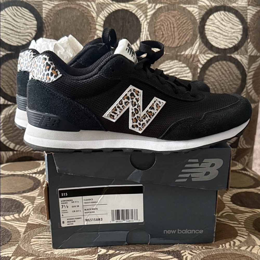 New Balance Black and Leopard Pattern Sneakers